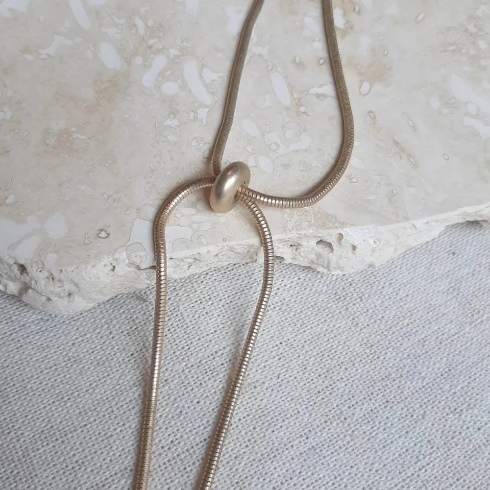 Chico's Hammered Gold Tone Hexagonal Tassel Long Necklace